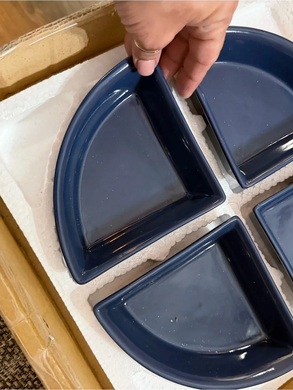 Ceramic Quarter-Circle Serving Dishes — Navy Blue plates set of 4